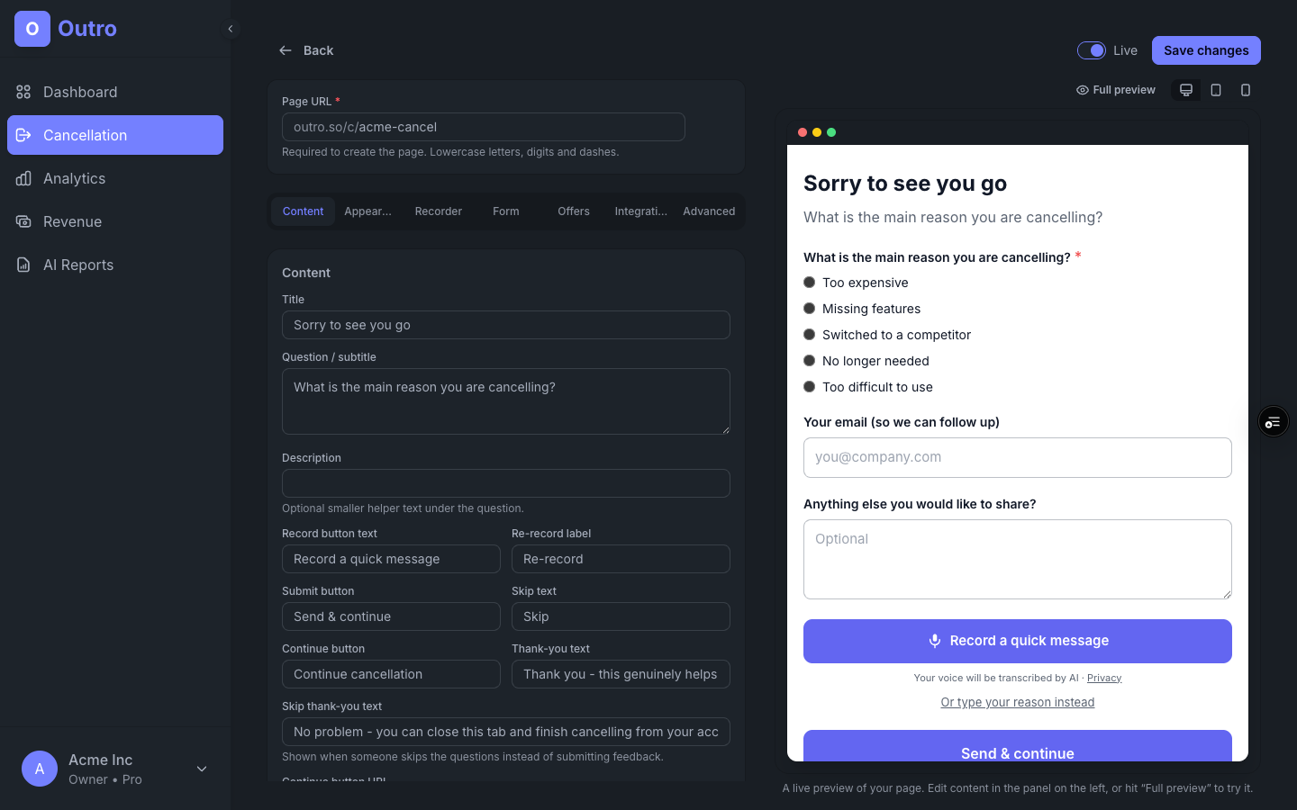 Cancel Page, Fully Tunable