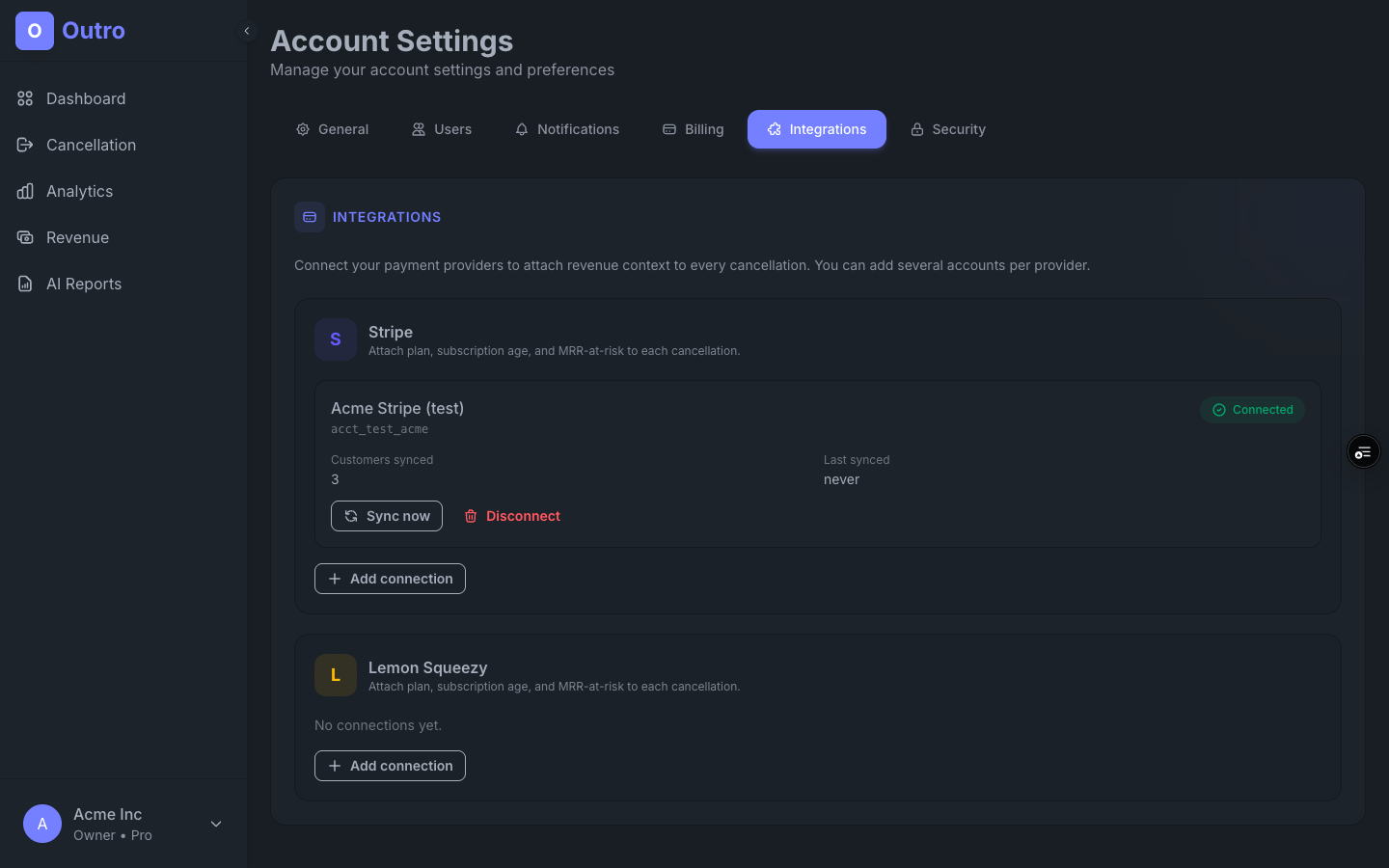 Integrations tab